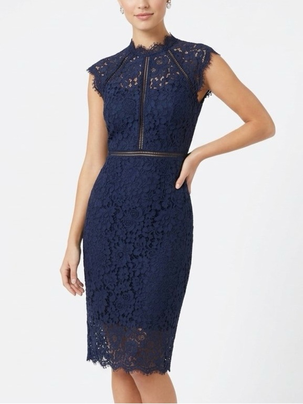 Bardot Navy Blue Lace Sheath Midi Dress Size 4